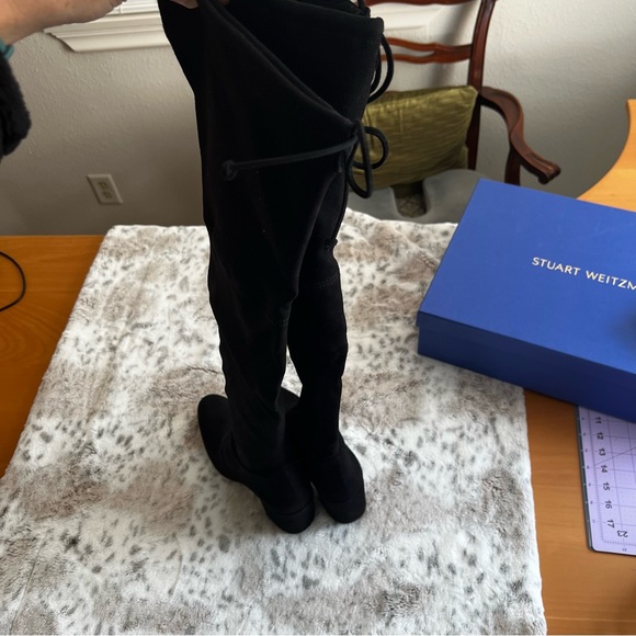 NIB Stuart Weitzman TIELAND Over Knee Suede Black Thigh High Boots w Heel Sz 8.5 - Picture 6 of 16